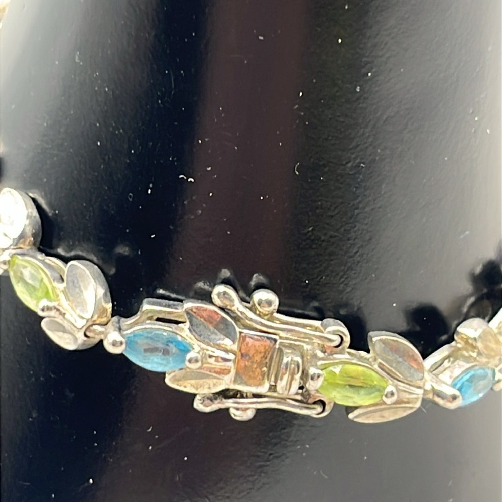 Sterling Silver flower motif tennis bracelet blue topaz, citrine and amethyst - Picture 4 of 12